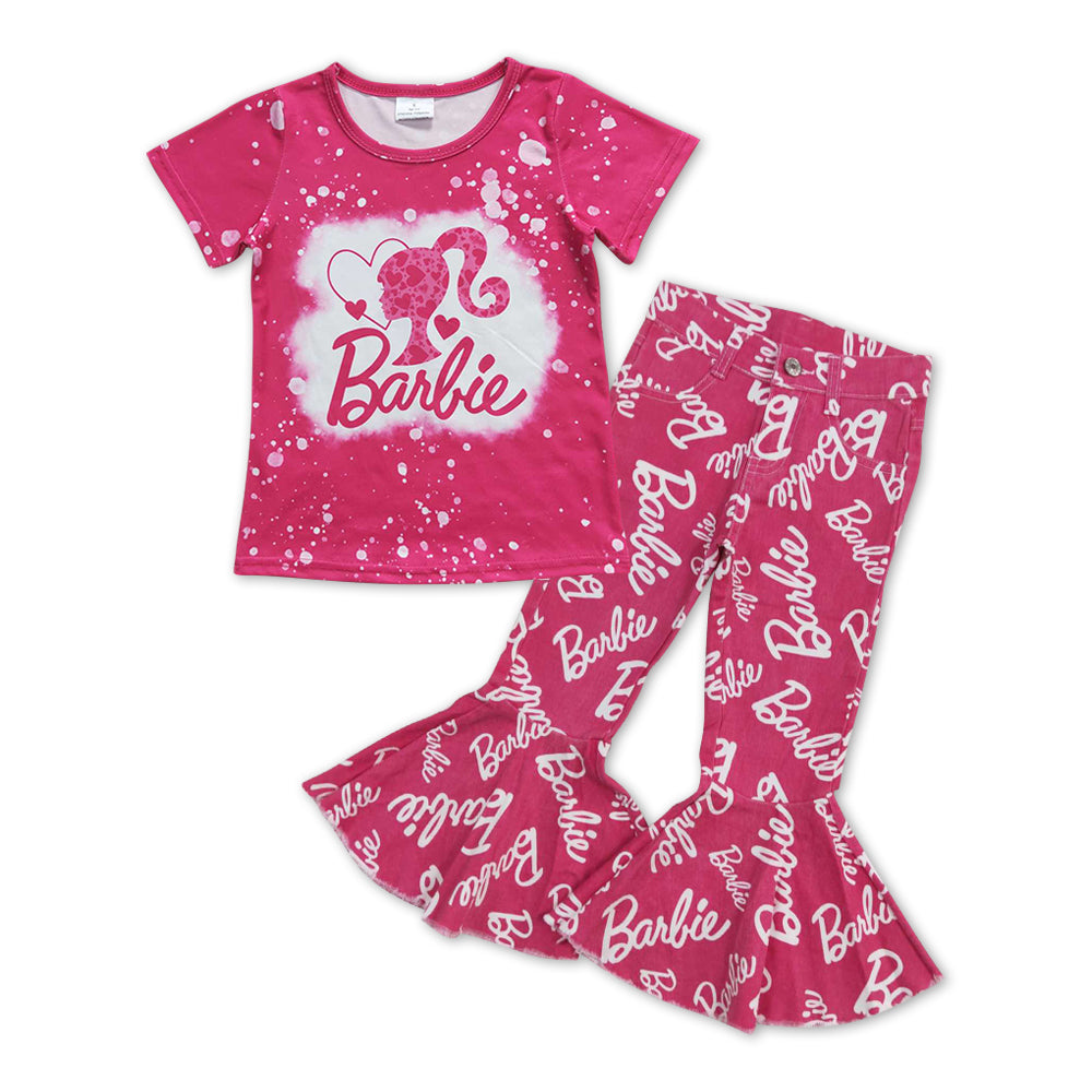 hot pink doll top ruffle pink denim bell bottoms outfit