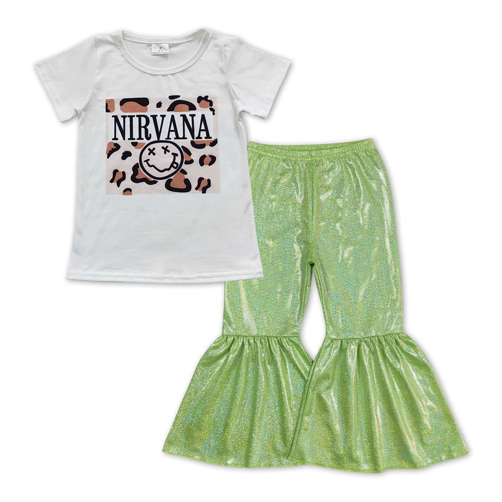 smile face top green disco bell bottoms boutique outfit wholesale