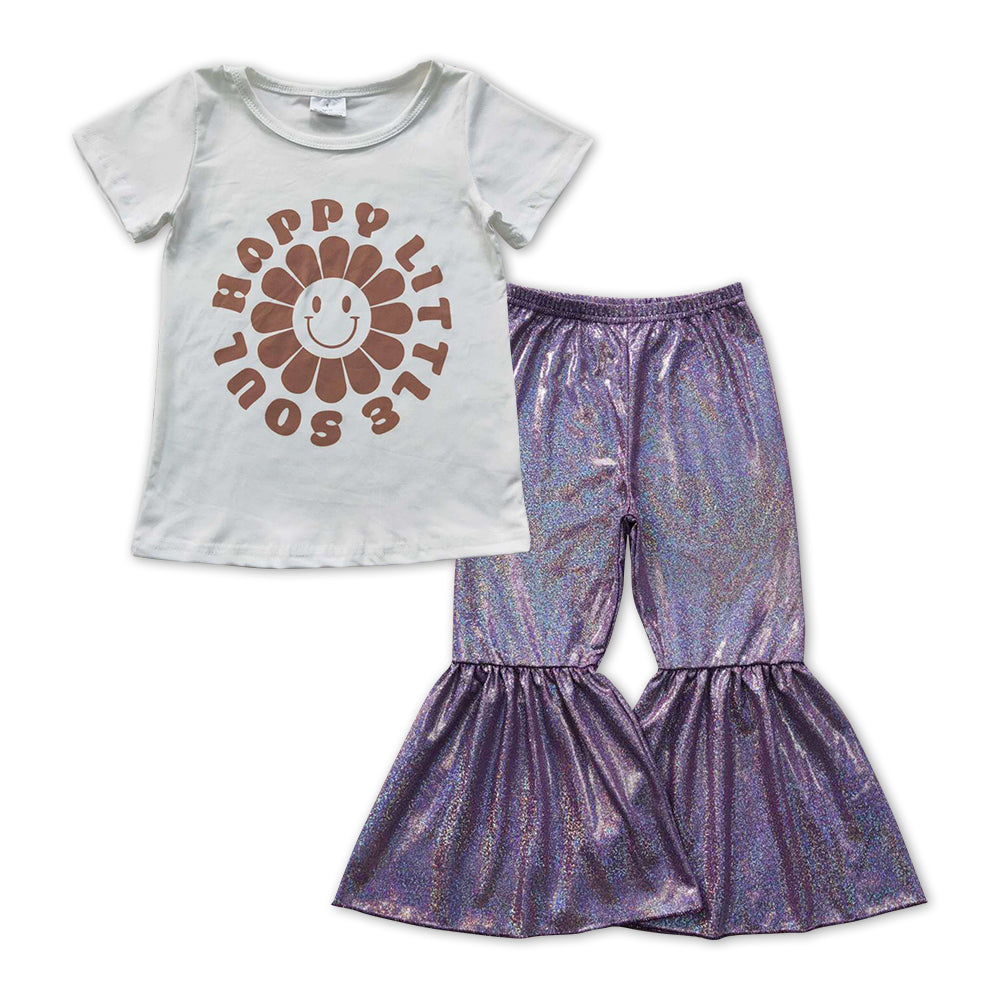 smile face top disco bell bottoms boutique outfit wholesale
