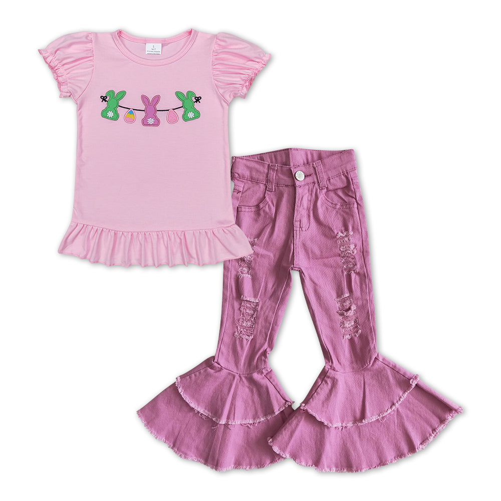 embroidery easter bunny distressed jeans bell bottoms outfit
