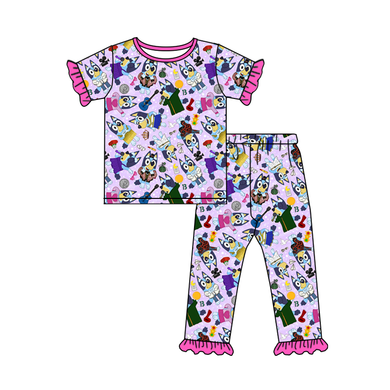 bleu cartoo dog girls shot sleeve pajama set preorder