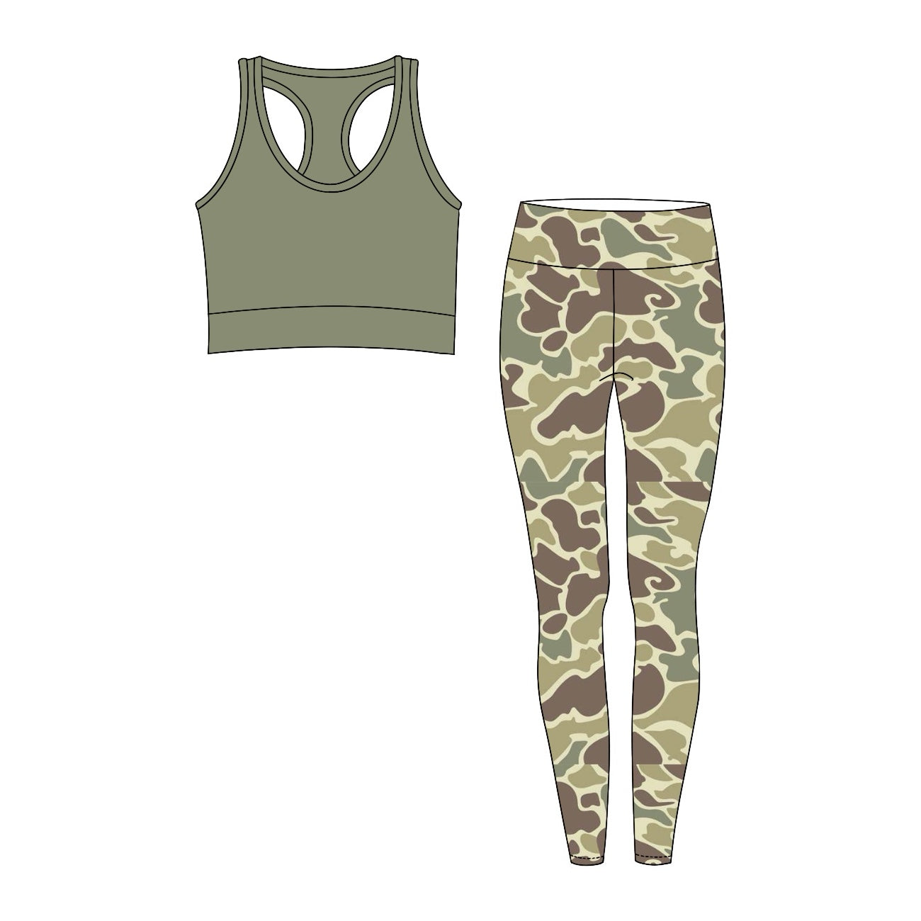 Adult women green camo print yoga clothes preorder