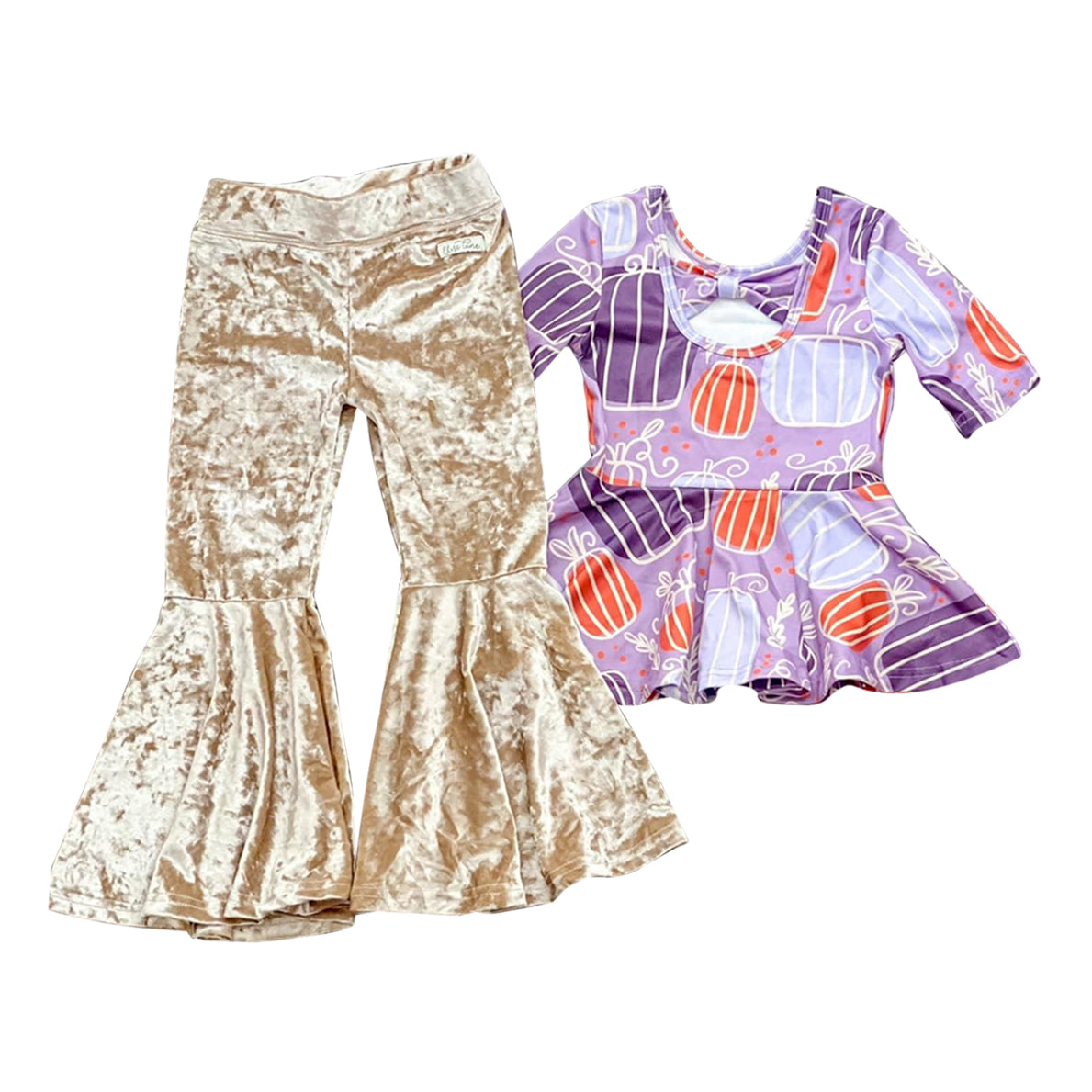 baby girls pumpkin tunic top golden velvet bell pants clothes set preorder