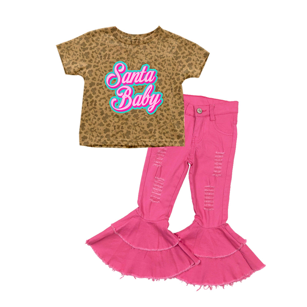 Santa Baby Cheetah Top Hot Pink Jeans Bell Bottom Clothes Preorder