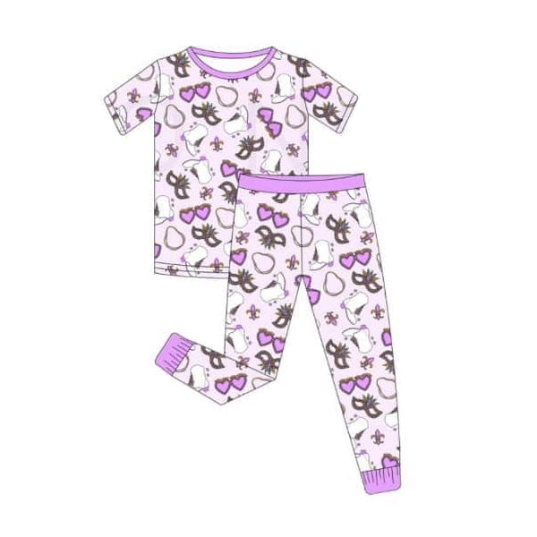Wholesale baby girls Mardi Gras mask matching clothing set preorder