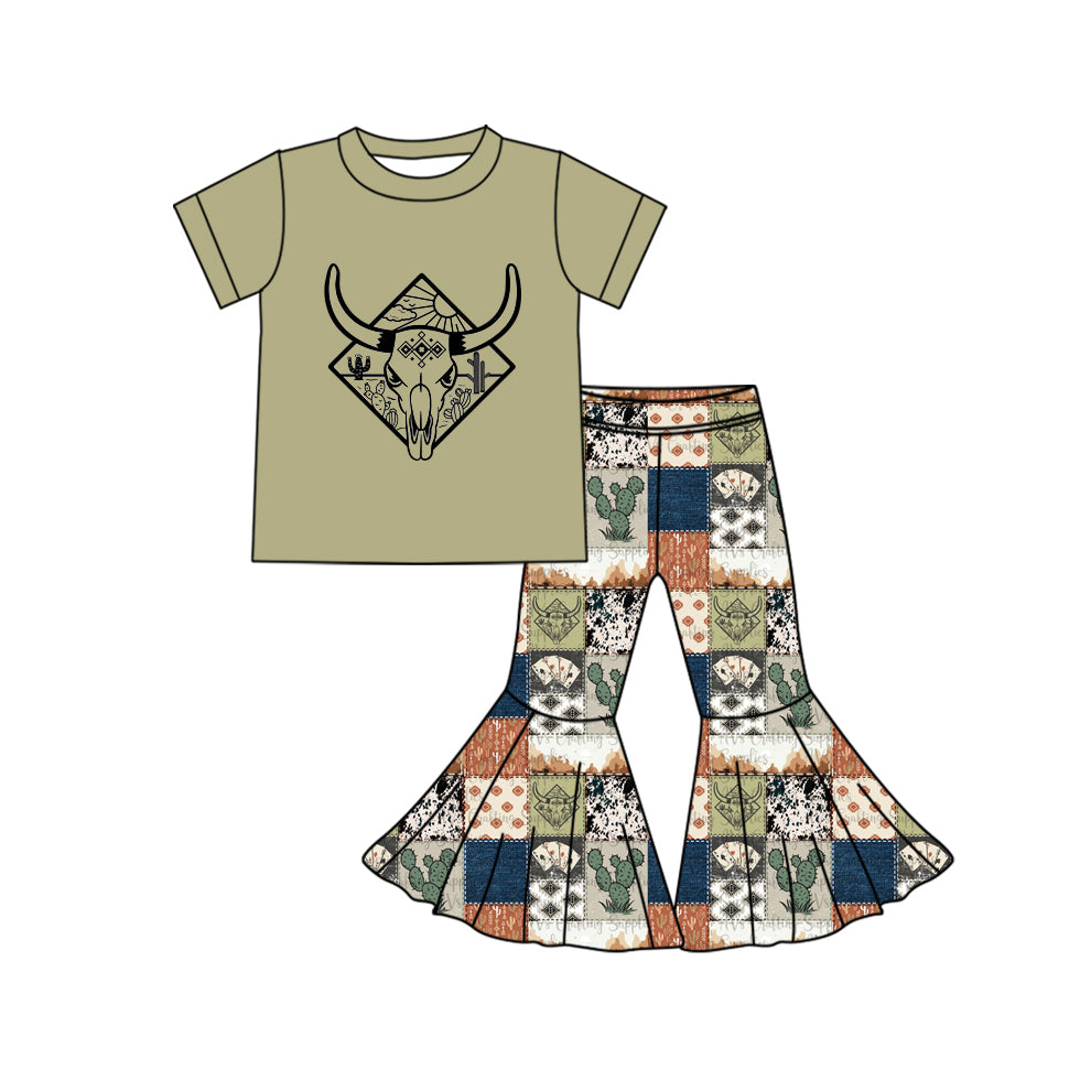Baby girl cow print top western bell bottoms clothes preorder