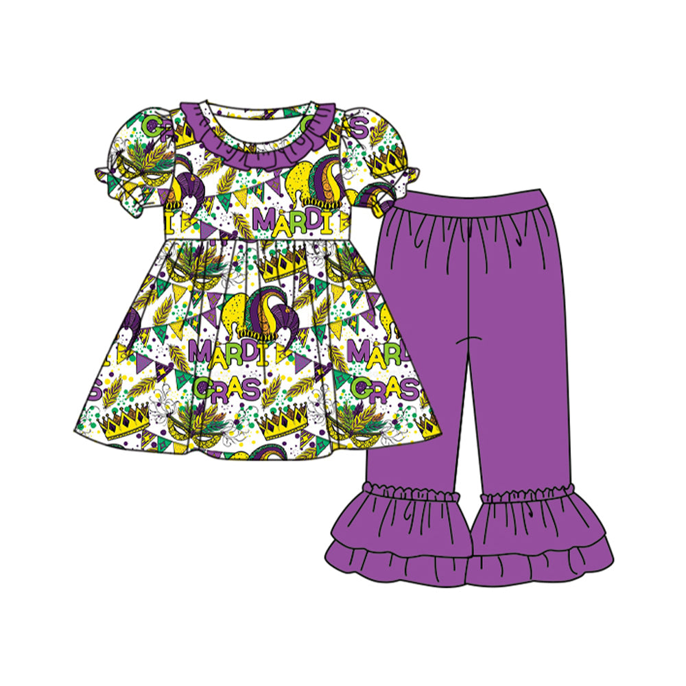 Mardi Gras crown tunic top ruffle pants short sleeve clothes preorder