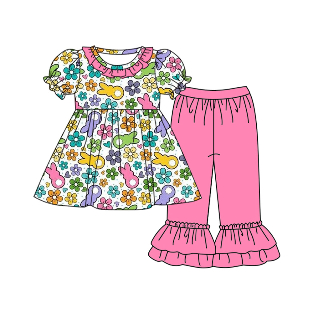 Easter bunny floral tunic top ruffle pants short sleeve clothes preorder