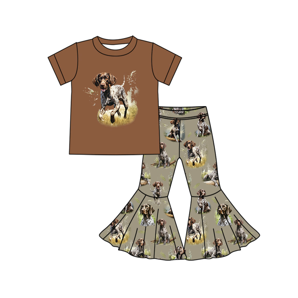 Hunting dog short sleeve baby girls bell bottoms set preorder
