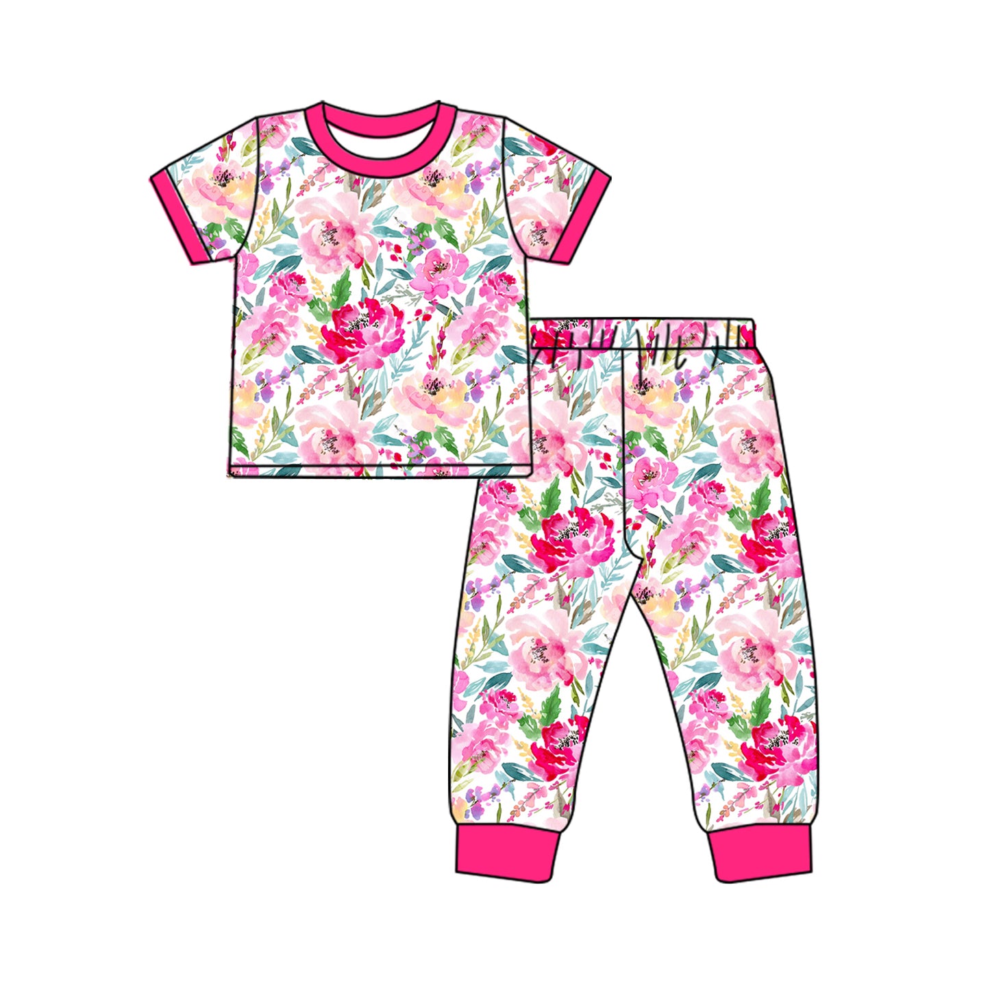 Pink flower top matching leggings baby girls outfit preorder