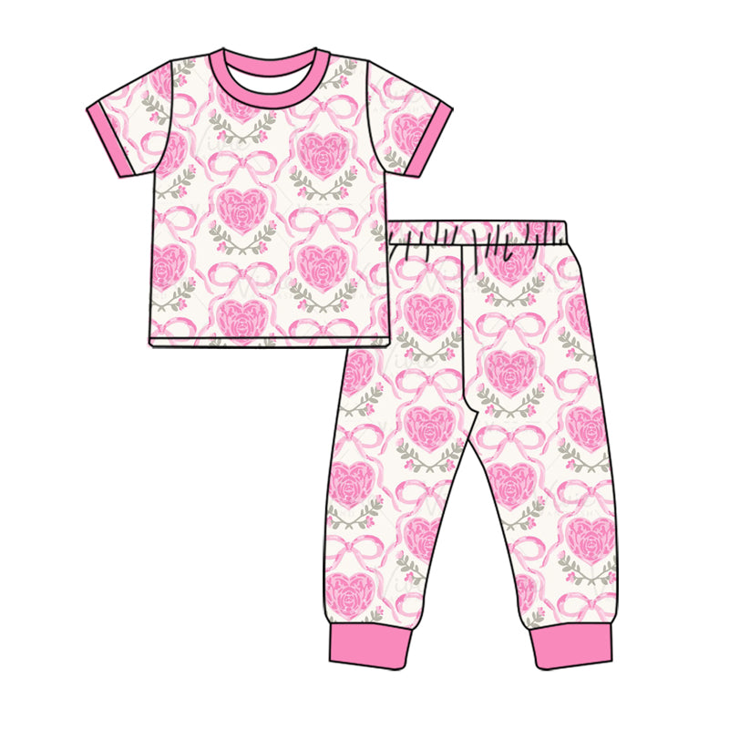 Valentines day pink bow baby girls outfit preorder