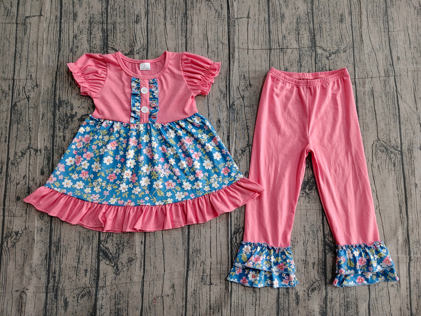 Baby girls blue floral top matching leggings outfit preorder