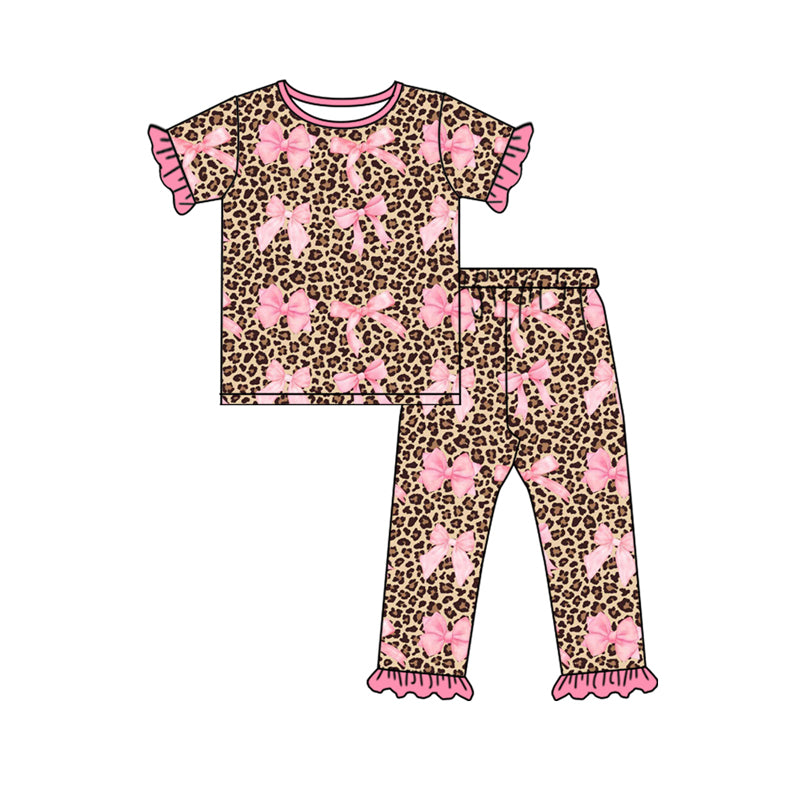 Toddle baby girls pink bow cheetah clothes set preorder