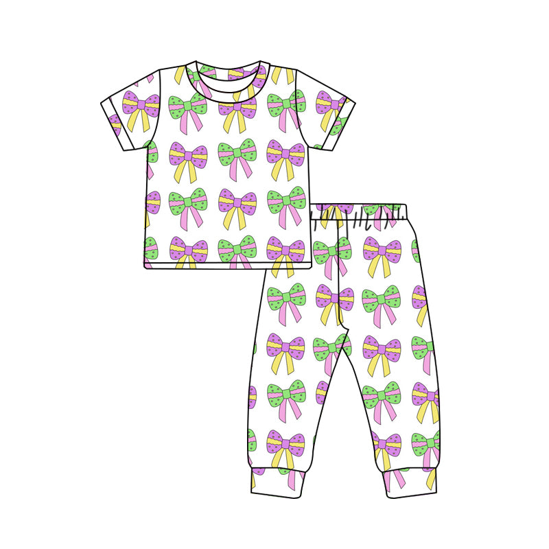 Toddle baby girl Mardi Gras bow design outfit preorder