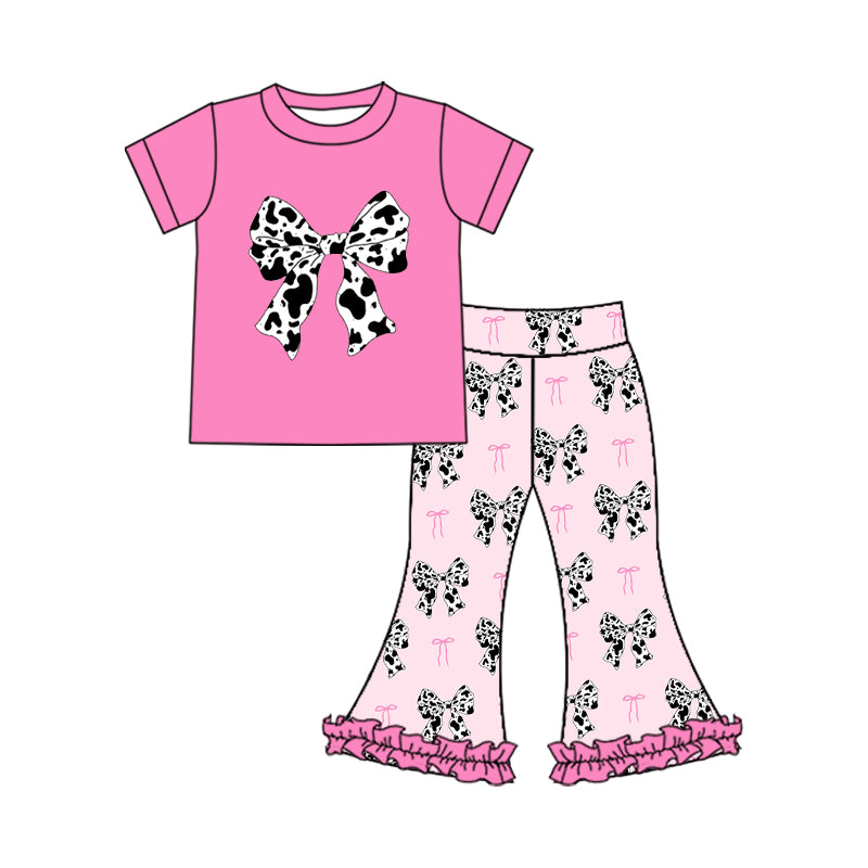 Cow print bow design girls summer clothes set preorder