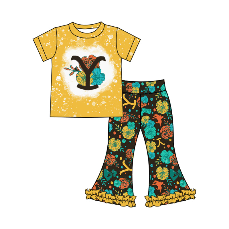 Infant baby girls yellow Y clothes set preorder