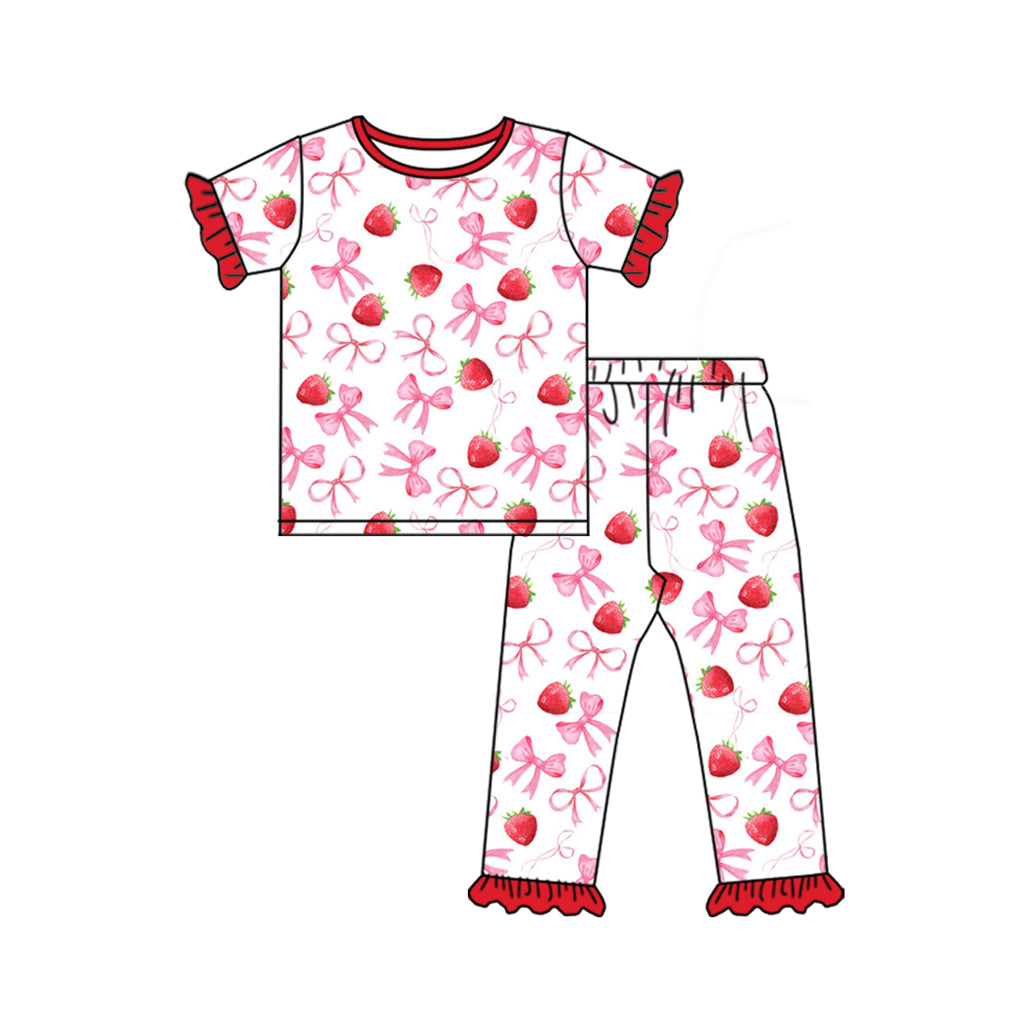 Toddle baby girls strawberry pink bow summer outfit preorder