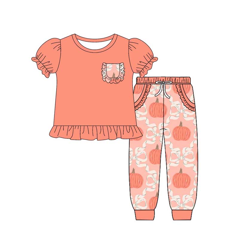 Toddle baby girls pumpkin top matching pants outfit preorder