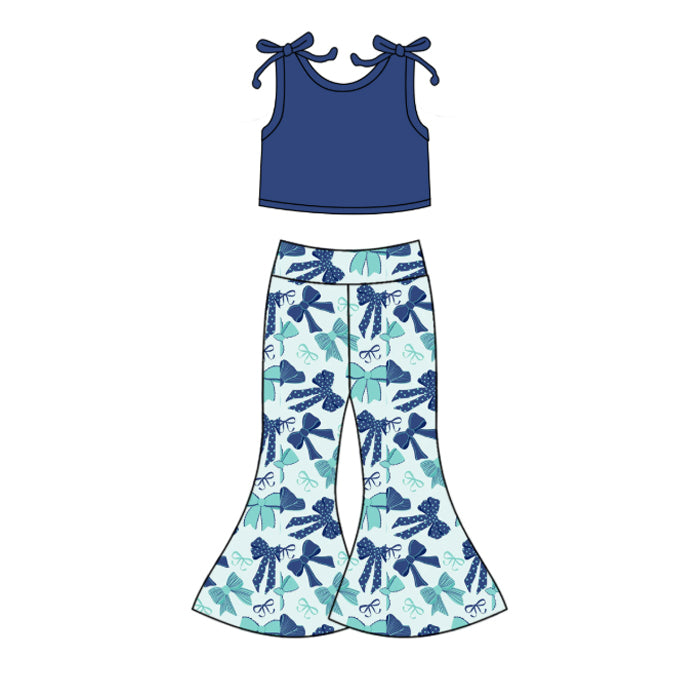 Toddle girls blue shirt matching bell bottoms outfit preorder