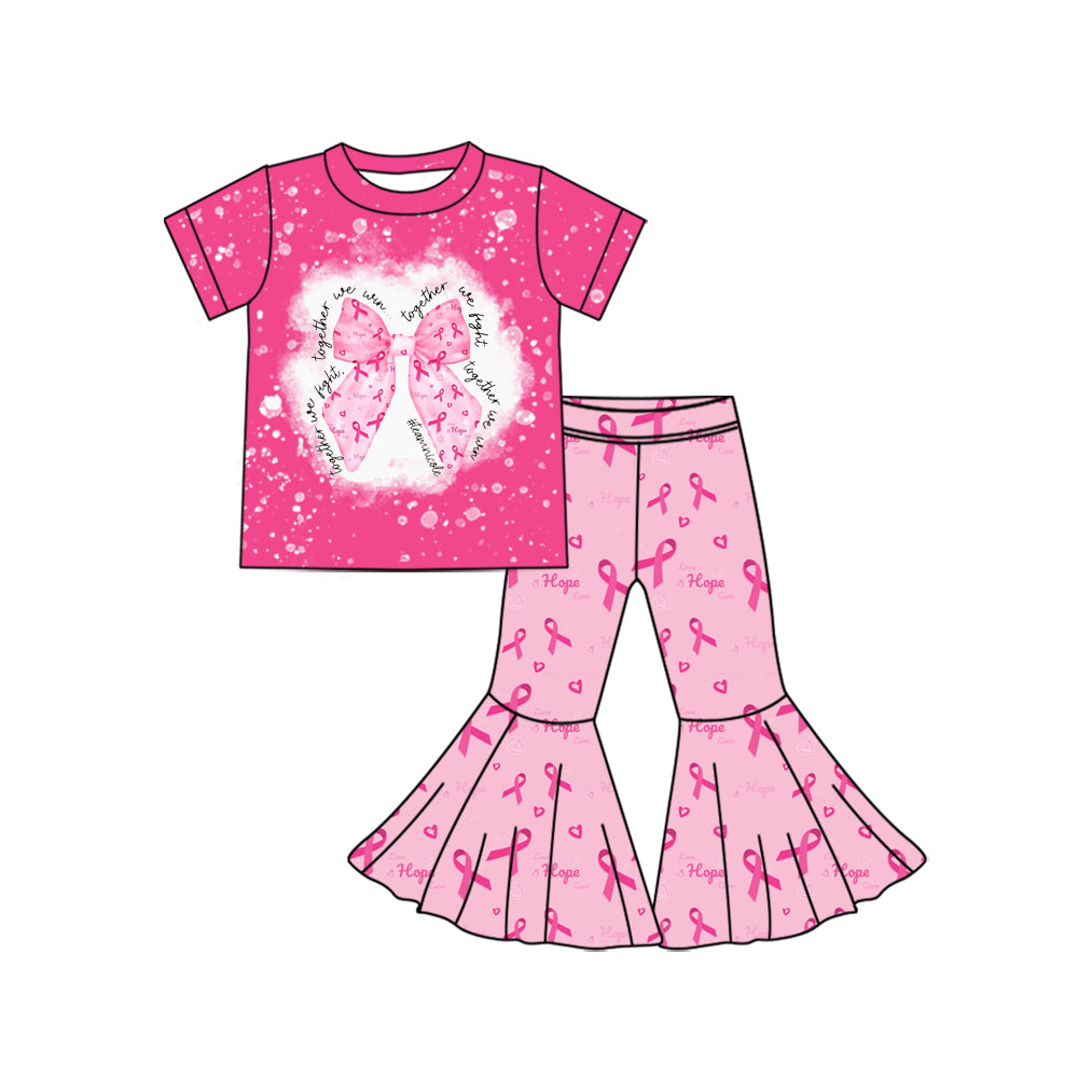 Pink bow shirt matching pants kids outfit set preorder