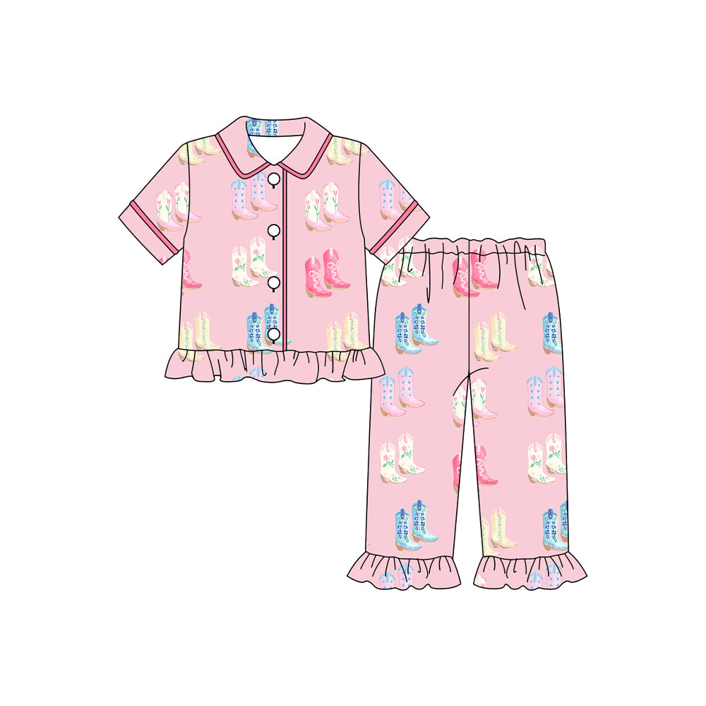 Western boots baby girl short sleeve pajama set outfit preorder