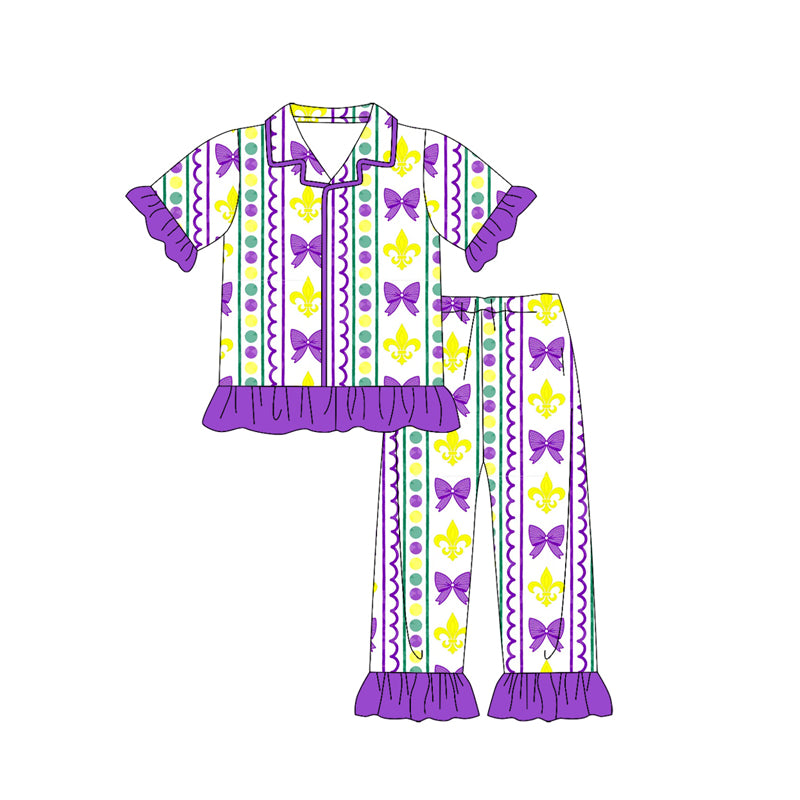 Mardi Gras short sleeve top matching pants pajama set preorder