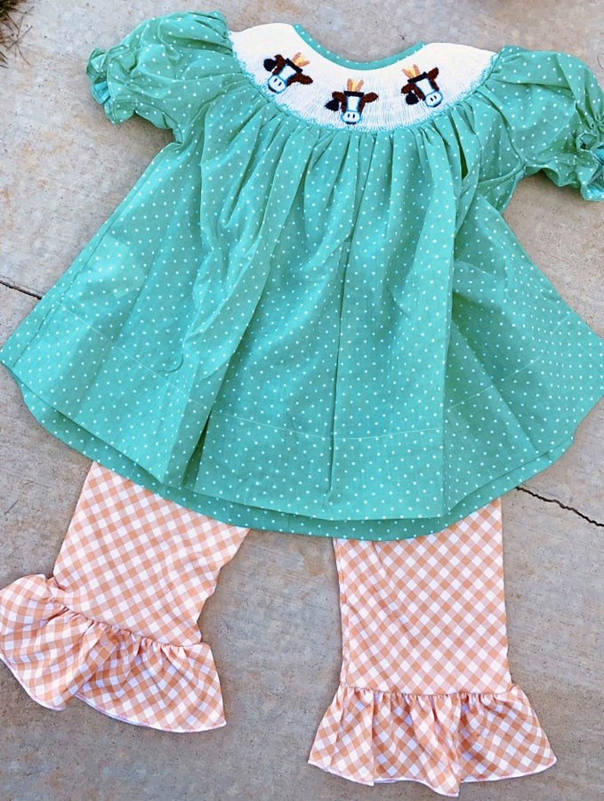 Cow print tunic top dots pants toddle girls matching outfit preorder