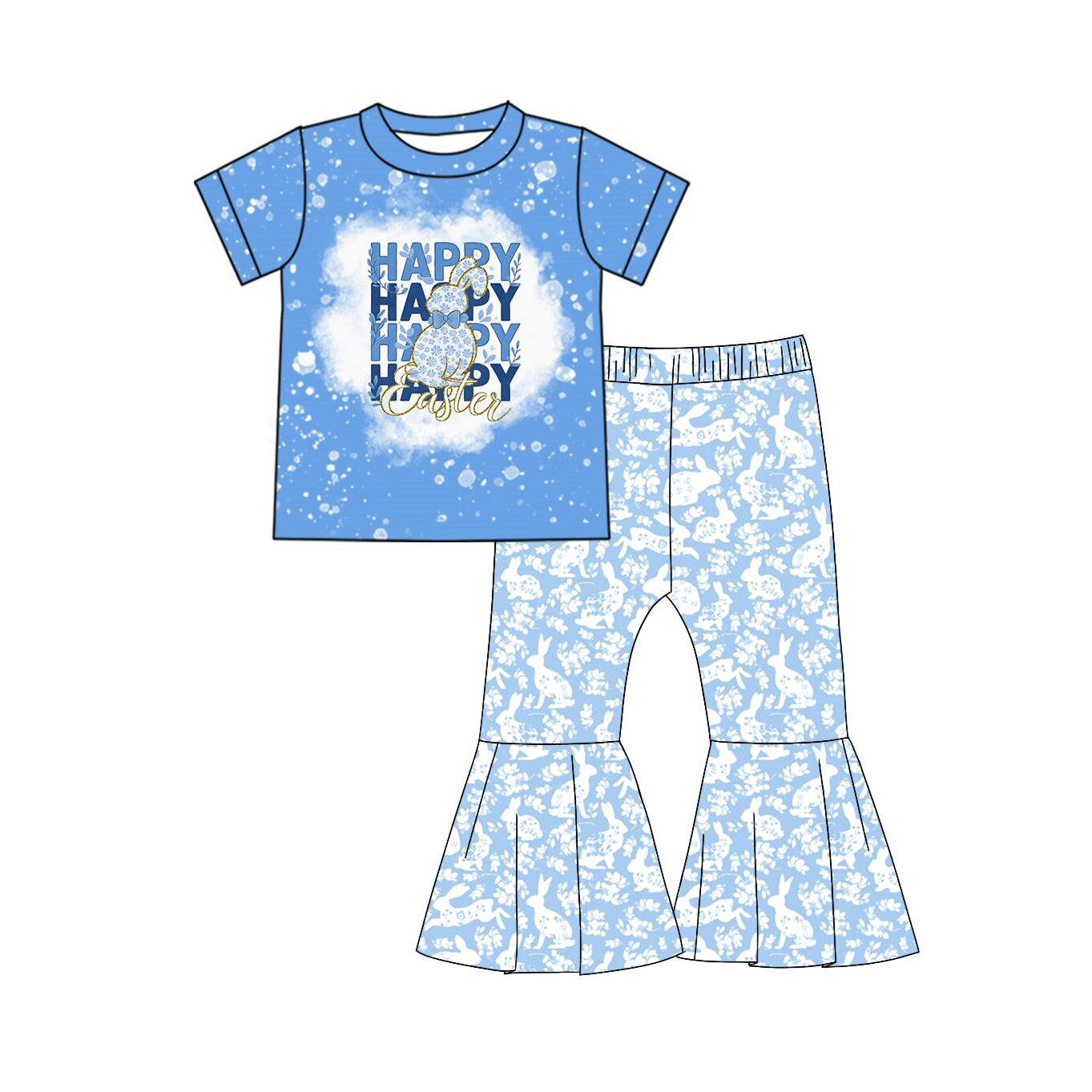 Happy Easter bunny blue floral design girls holiday outfit preorder