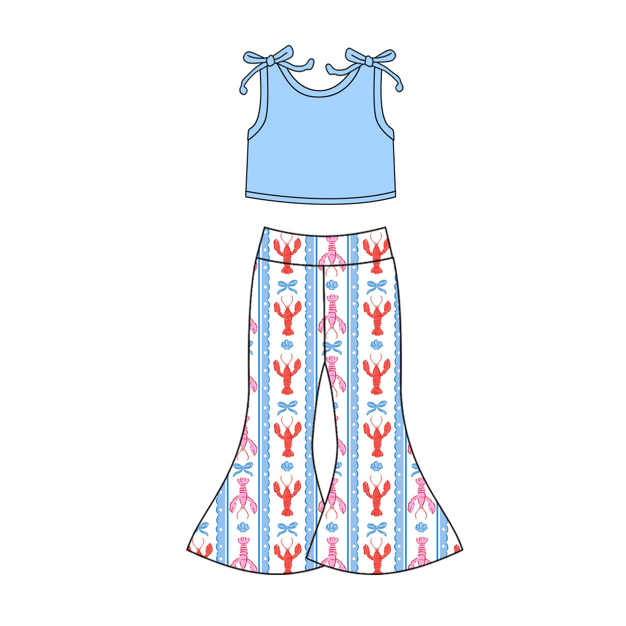 Girls blue crop top crawfish pants summer outfit preorder
