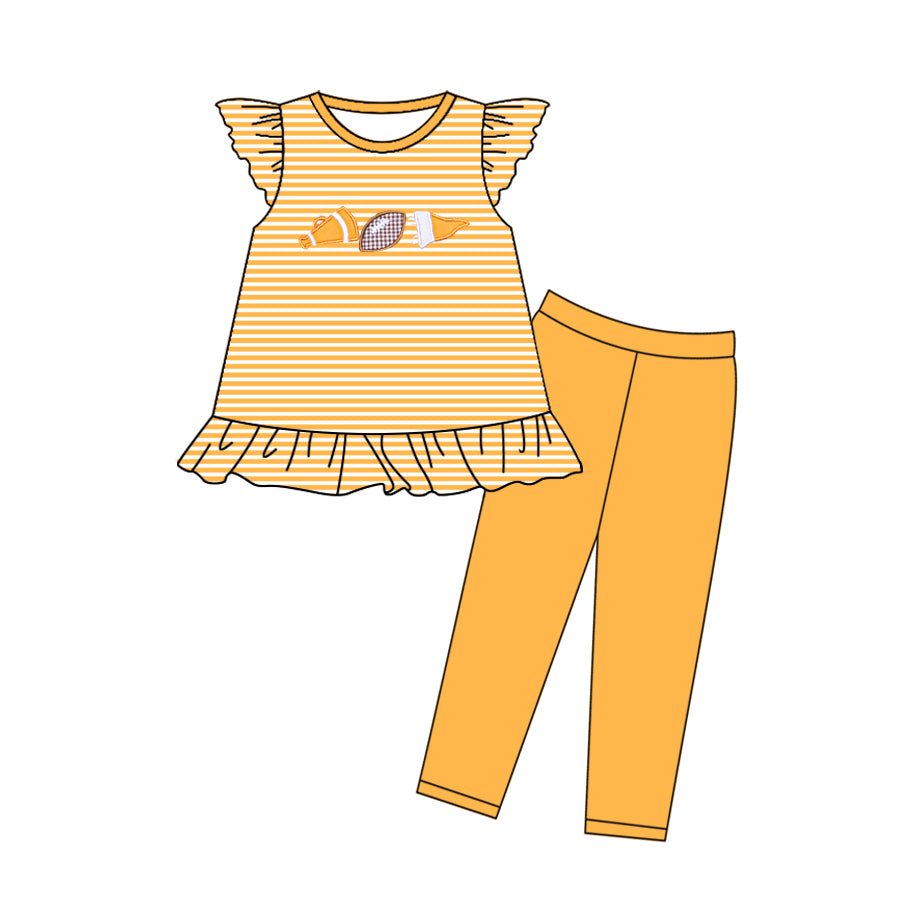 Girls yellow stripes football top matching pants outfit preorder