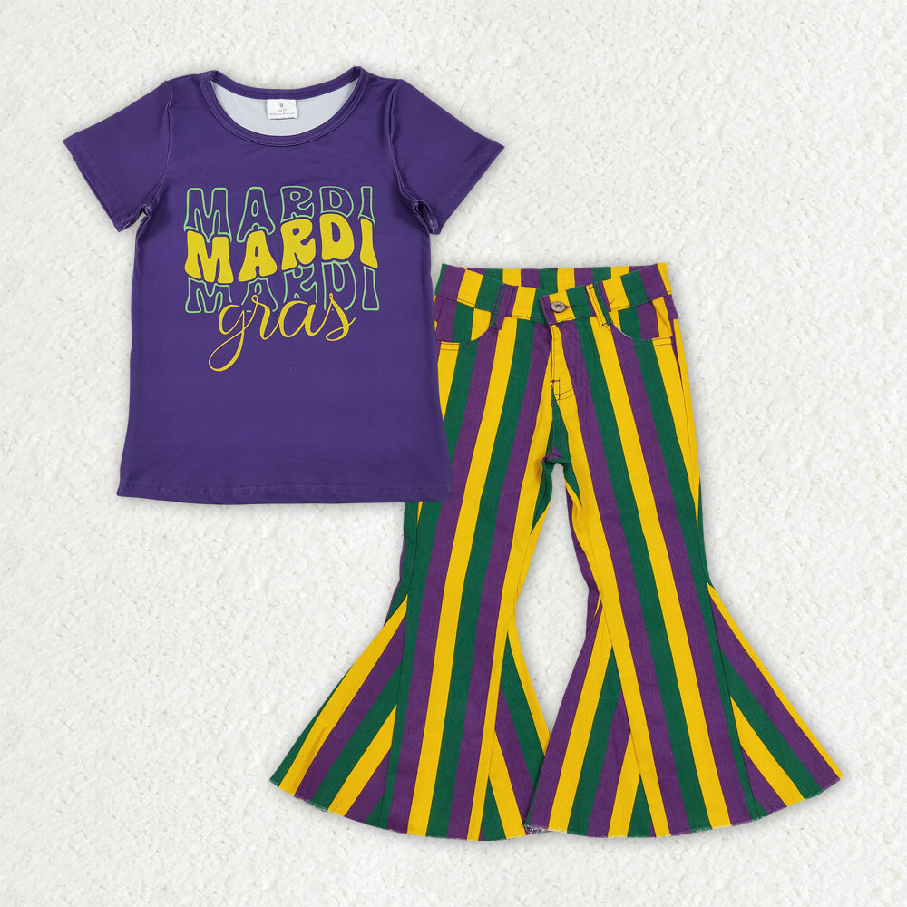 Toddle girls mardi gras shirt matching jeans bell bottoms clothes