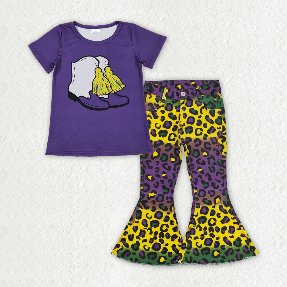 Toddle girls mardi gras shirt matching jeans bell bottoms clothes