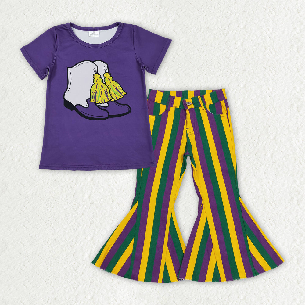 Toddle girls mardi gras shirt matching jeans bell bottoms clothes