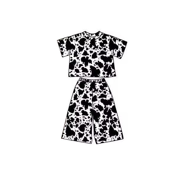 Black cow print short sleeve top matching pants baby girl outfit preorder