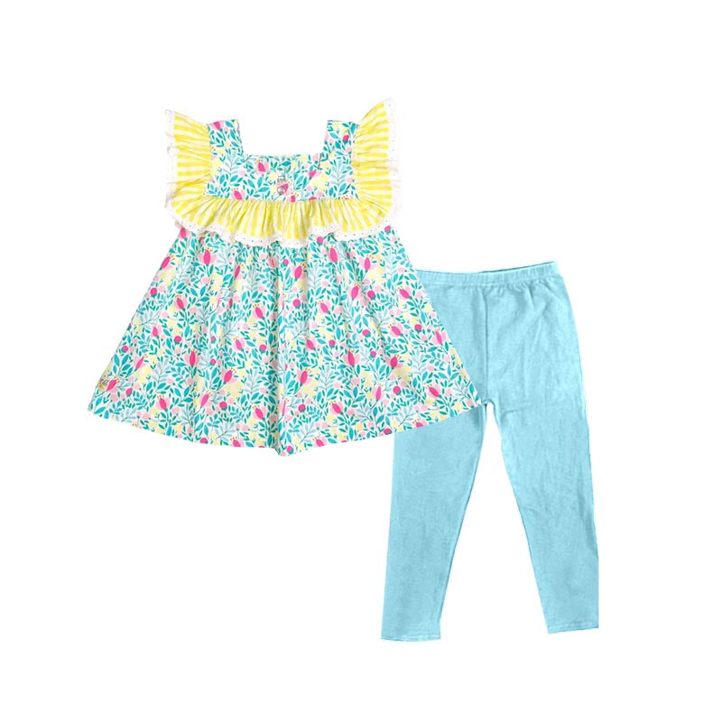 Pink blue floral top matching pants baby girl outfit preorder
