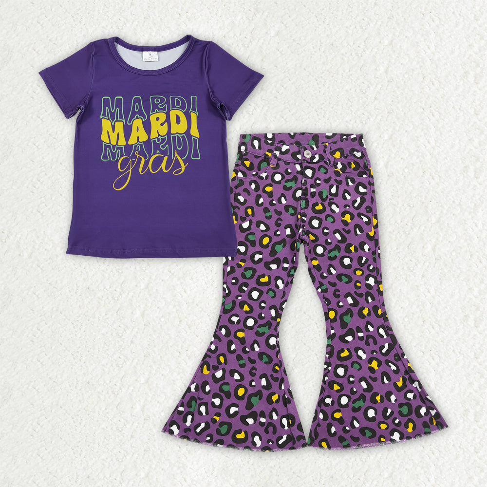 Toddle girls mardi gras shirt matching jeans bell bottoms clothes