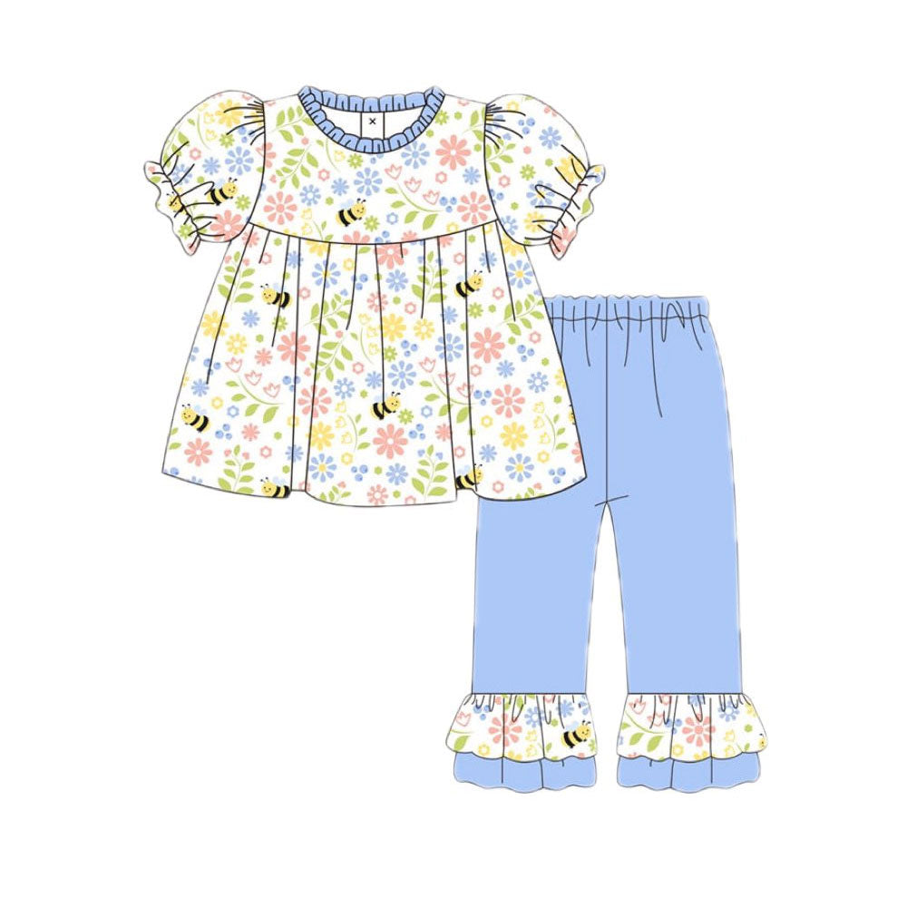 Bee floral top matching pants kids girls short sleeve outfit preorder