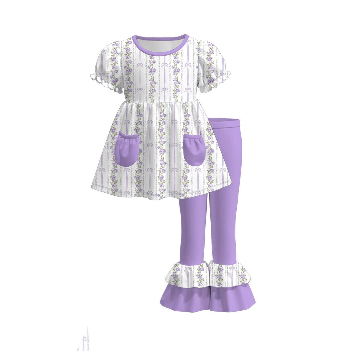 Lavender floral short sleeve pocket top matching pants kids outfit preorder