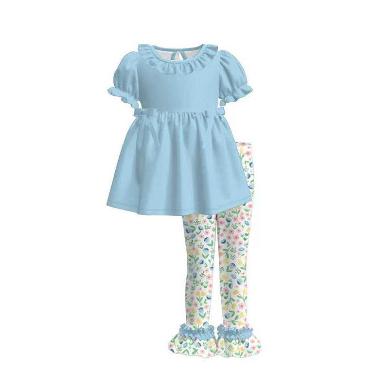 Sky Blue short sleeve pocket top matching pants kids outfit preorder