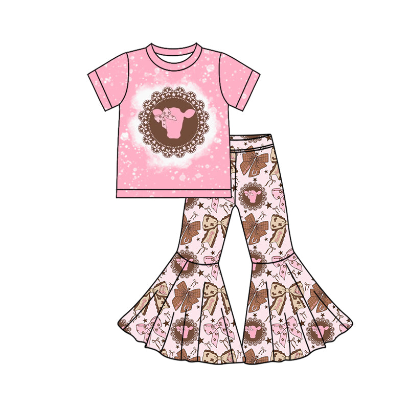 Cow print design kids short sleeve outfit preorder