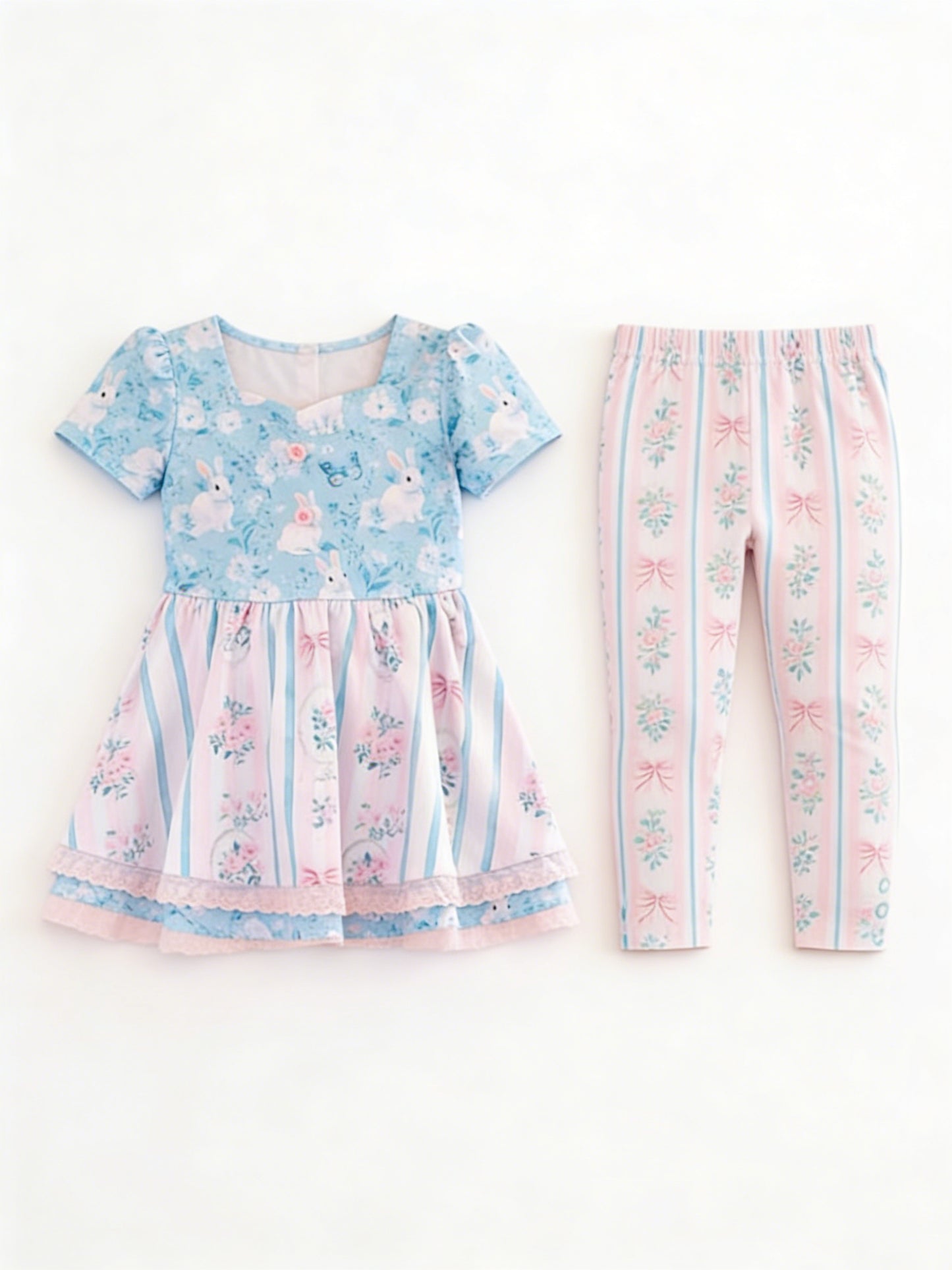 Easter bunny design kids girls short sleeve outfit preorder
