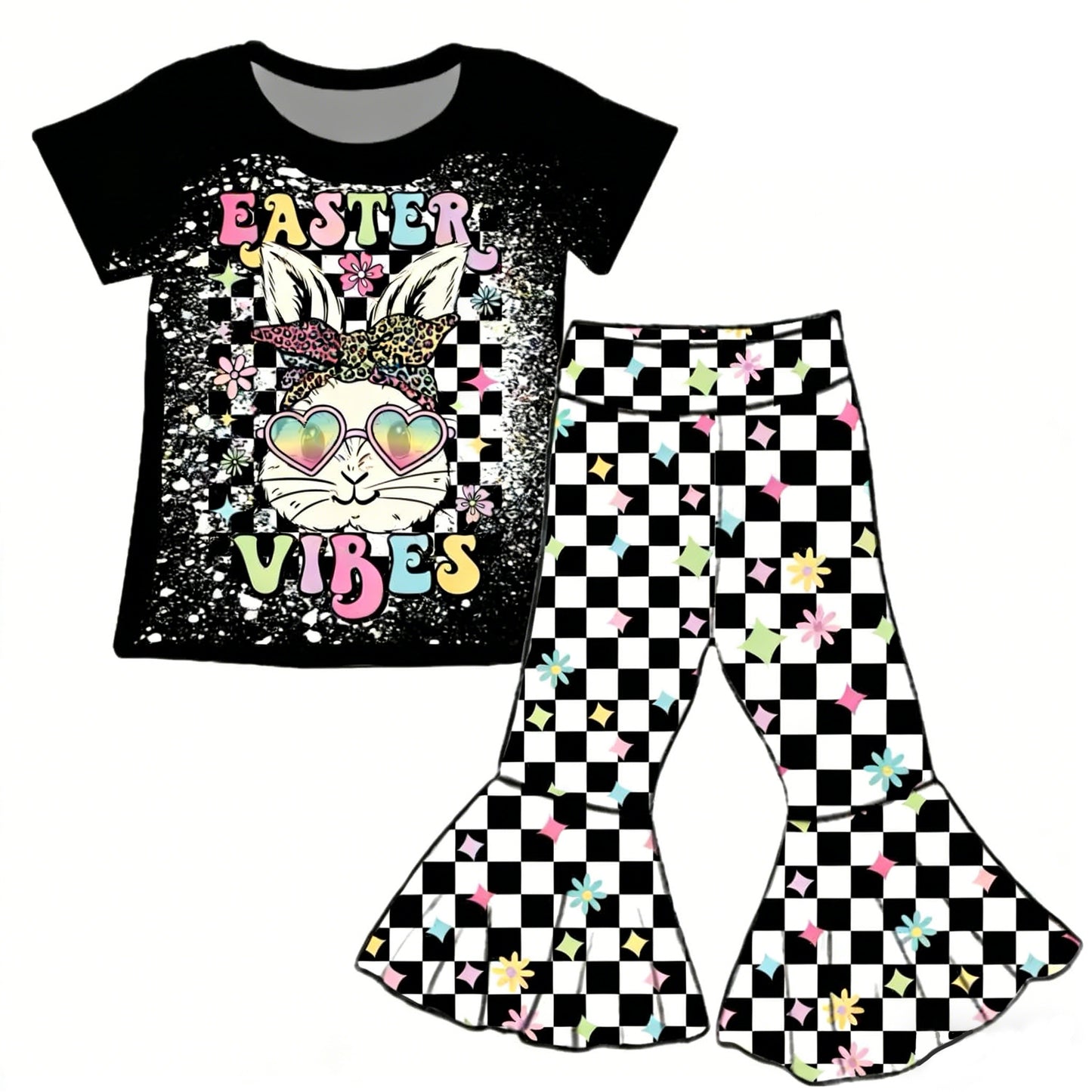 Easter bunny design kids girls short sleeve outfit preorder