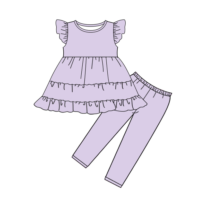 Lavender color design kids girls short sleeve outfit preorder