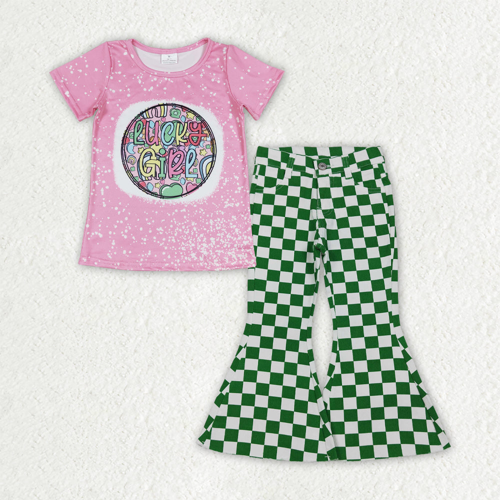 Saint Patrick's Day top green plaid flare jeans pants outfit