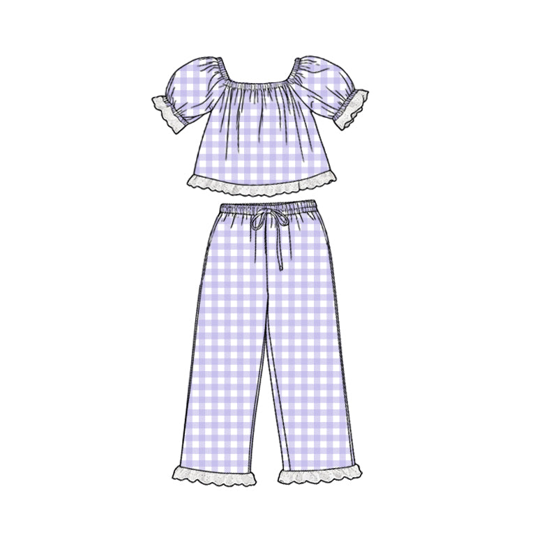 Lavender short sleeve top matching pants girl outfit preorder