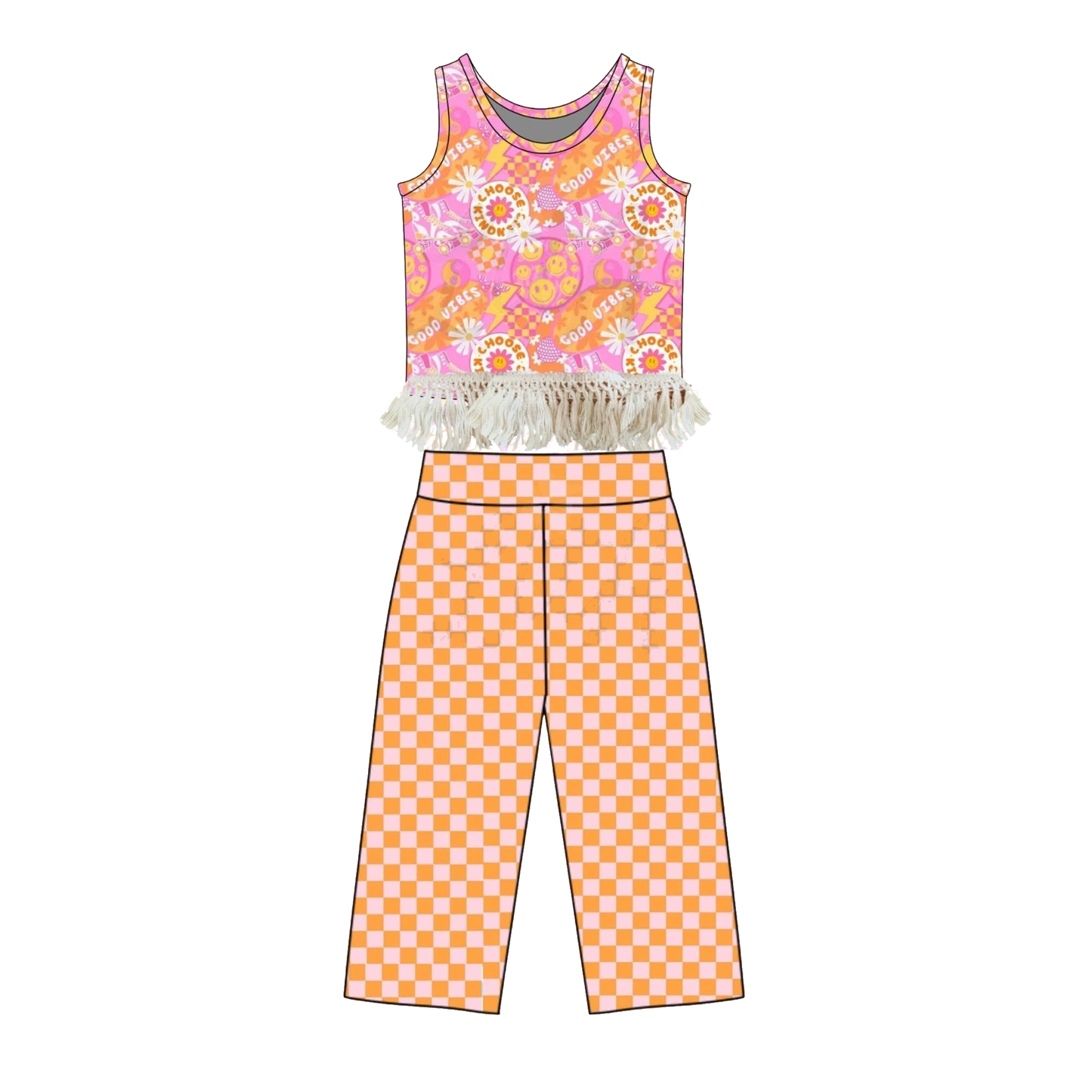 Smile face top matching pants girls summer outfit preorder
