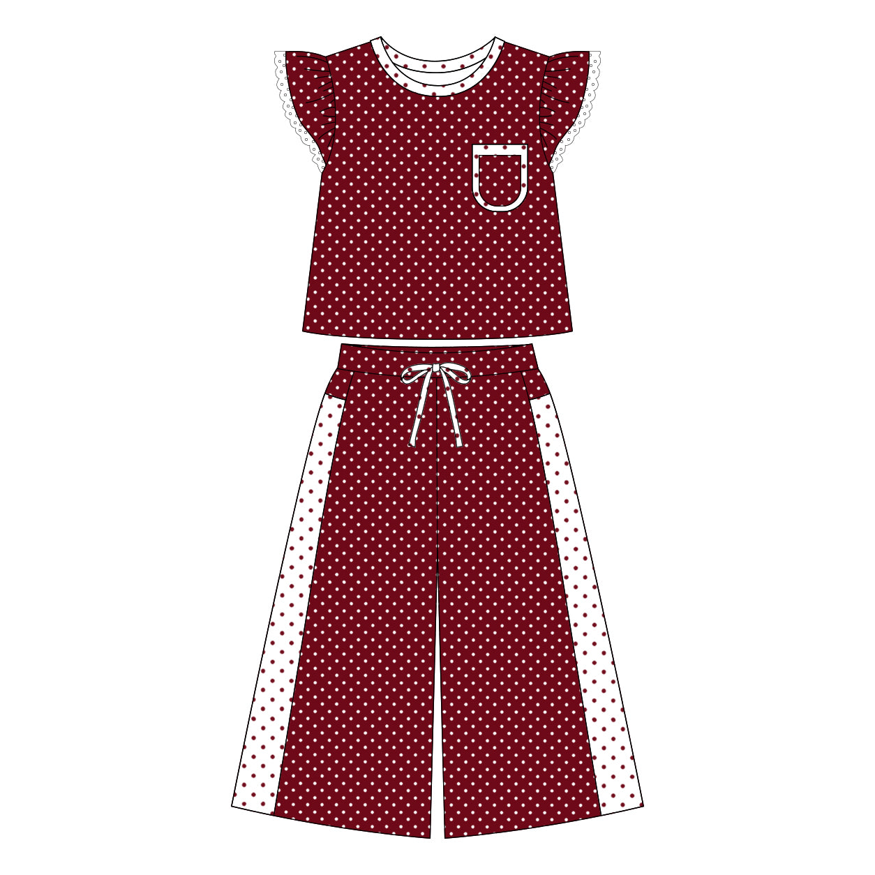 Red print short sleeve top matching pants girl outfit preorder