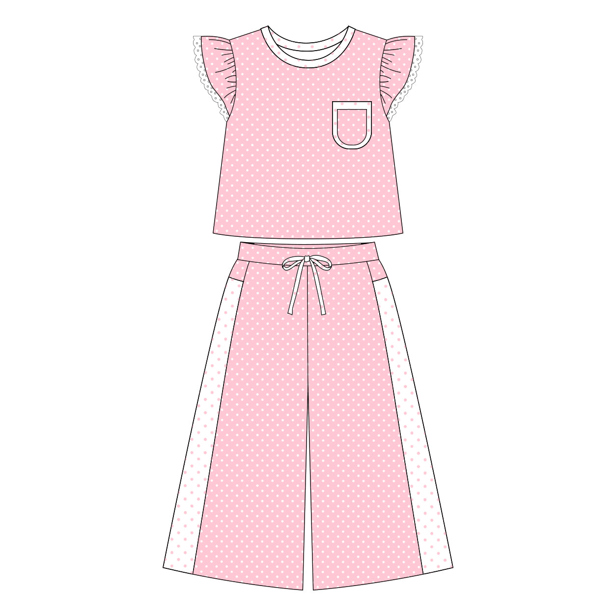 Pink print short sleeve top matching pants girl outfit preorder