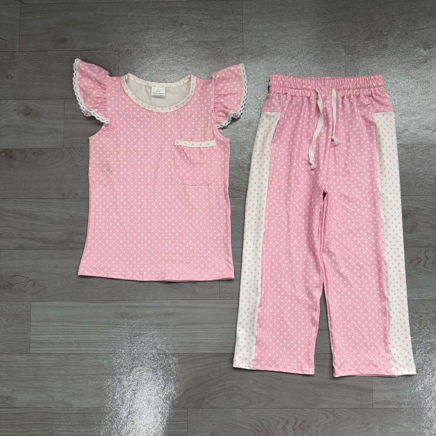 Pink print short sleeve top matching pants girl outfit preorder