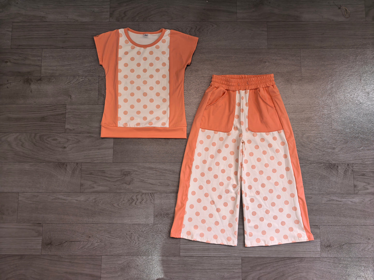 Pink polka dots yoga top matching pants girls spring fall outfit preorder